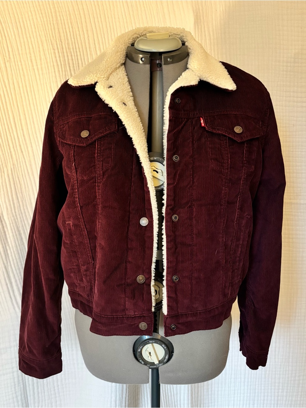 Levi's Women's Burgundy Corduroy Sherpa Jacket with Cream Lining